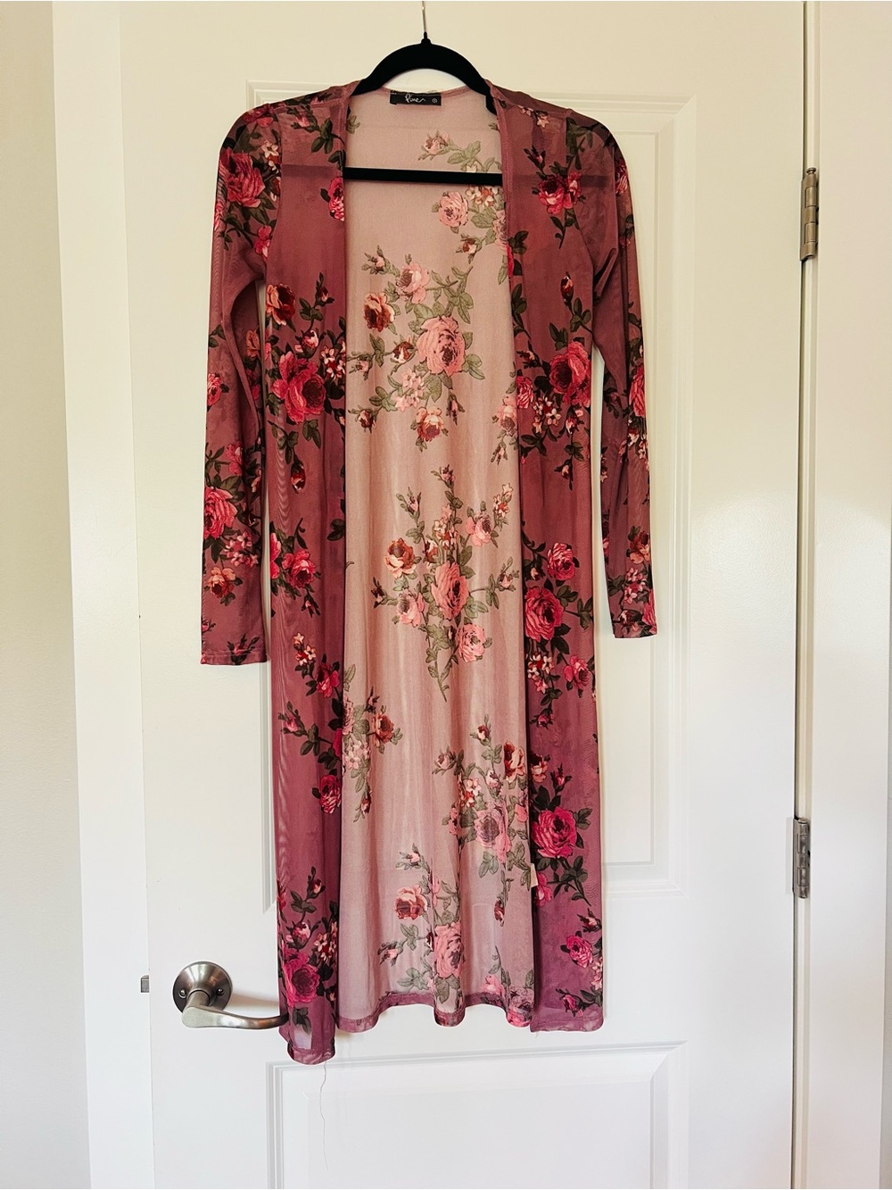 Sheer Floral Duster Cardigan - Dusty Rose Pink